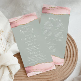 Blush Pink Gold Agate Bleek Sage Green Wedding Programmakaart