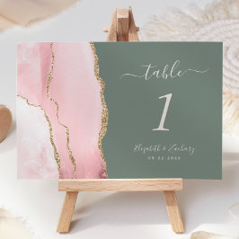 Blush Pink Gold Agate Deep Sage Green Wedding Kaart