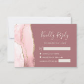 Blush Pink Gold Agate Dusty Roos Wedding RSVP Kaar (Voorkant)