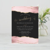 Blush Pink Gold Agate Elegant Waterverf Weddenscha Kaart (Staand voorkant)
