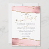 Blush Pink Gold Agate Elegant Waterverf Weddenscha Kaart (Voorkant)