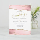 Blush Pink Gold Agate Elegant Waterverf Weddenscha Kaart (Staand voorkant)
