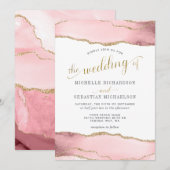 Blush Pink Gold Agate Elegant Waterverf Weddenscha Kaart