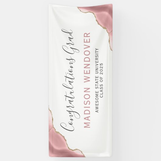 Blush Pink Gold Agate Gefeliciteerd Afstuderen Spandoek (Verticaal)
