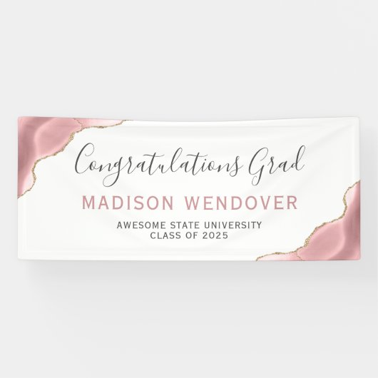 Blush Pink Gold Agate Gefeliciteerd Afstuderen Spandoek (Horizontaal)