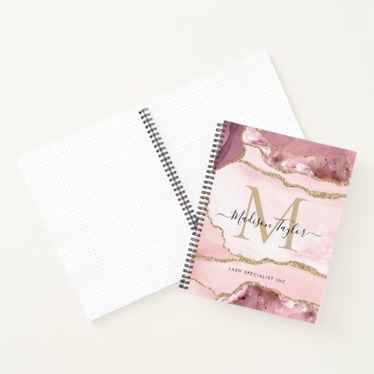 Blush Pink Gold Agate Geode Monogram Script Name Notitieboek (Binnen)