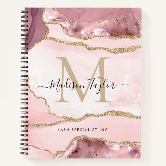 Blush Pink Gold Agate Geode Monogram Script Name Notitieboek (Voorkant)