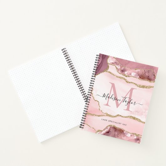 Blush Pink Gold Agate Geode Monogram Script Name Notitieboek (Binnen)