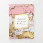 Blush Pink Gold Agate Marble QR Code Weddenschap Drieluik Uitnodiging (Cover)