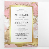 Blush Pink Gold Agate Marble QR Code Weddenschap Drieluik Uitnodiging (Binnenzijde eerst)