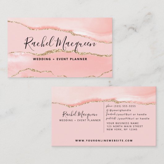 Blush Pink Gold Agate Marble Visitekaartje (Voorkant / Achterkant)