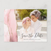 Blush Pink Gold Agate Photo Save the Date Briefkaart (Voorkant)