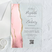 Blush Pink Gold Agate QR Code Wedding Acryl Uitnodigingen
