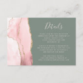Blush Pink Gold Agate Sage Green Wedding Details Informatiekaartje (Voorkant)