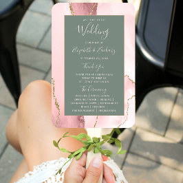 Blush Pink Gold Agate Sage Green Wedding Program Handwaaier