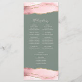 Blush Pink Gold Agate Sage Green Wedding Programmakaart (Achterkant)