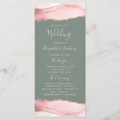 Blush Pink Gold Agate Sage Green Wedding Programmakaart (Voorkant)