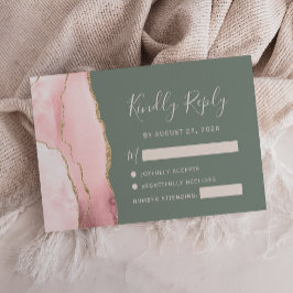 Blush Pink Gold Agate Sage Green Wedding RSVP Kaar