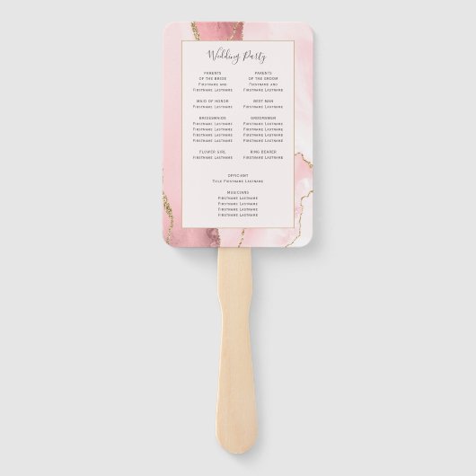 Blush Pink Gold Agate Wedding Program Handwaaier (Achterkant)