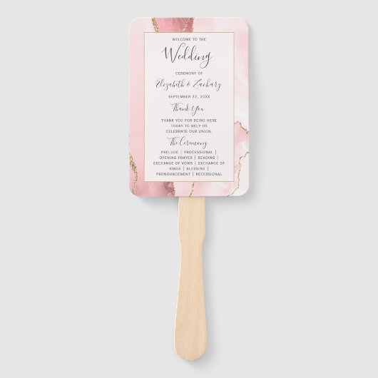 Blush Pink Gold Agate Wedding Program Handwaaier (Voorkant)