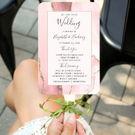 Blush Pink Gold Agate Wedding Program Handwaaier