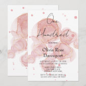 Blush Pink Gold Alcohol Ink 100th Birthday Party Kaart (Voorkant / Achterkant)