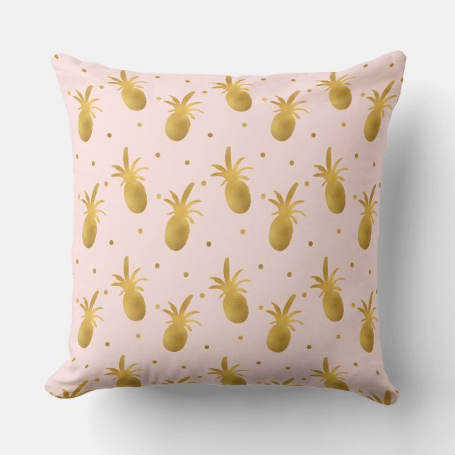 Blush Pink Gold Ananas en Stippen Buitenkussen (Voorkant)