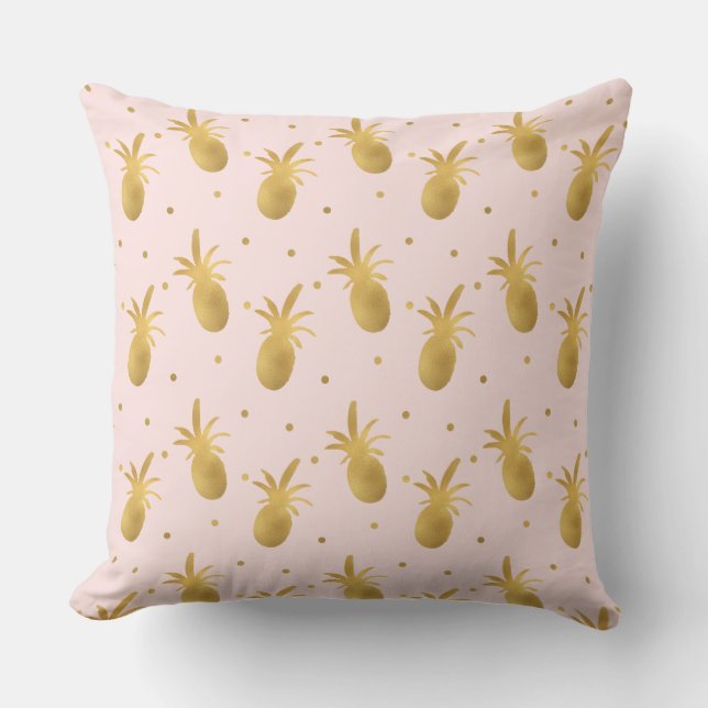 Blush Pink Gold Ananas en Stippen Buitenkussen (Voorkant)