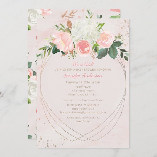 Blush Pink Gold Baby shower Kaart (Voorkant / Achterkant)