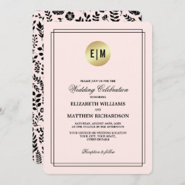 Blush Pink Gold Black Floral Wedding Kaart