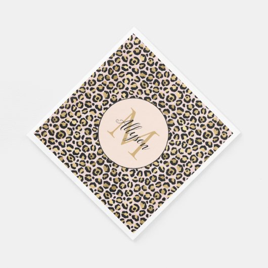 Blush Pink Gold Black Leopard Print Monogram Servet (Hoek)
