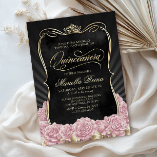 Blush Pink Gold Black Quinceañera Kaart