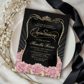 Blush Pink Gold Black Quinceañera Kaart