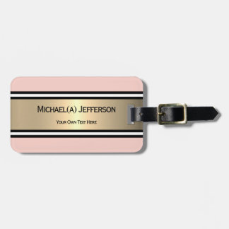 Blush Pink Gold Black White Stripe Modern Chic Bagagelabel