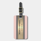 Blush Pink Gold Black White Stripe Modern Chic Bagagelabel (Voorkant verticaal)