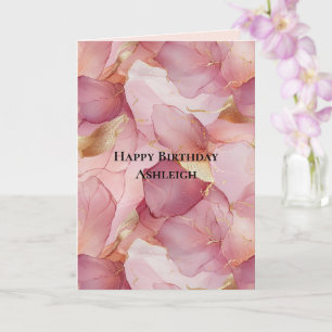 Blush Pink Gold Bladeren Bloemen Verjaardag Kaart