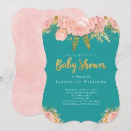 Blush Pink Gold Blauwgroen Bloemenmeisje Baby show Kaart