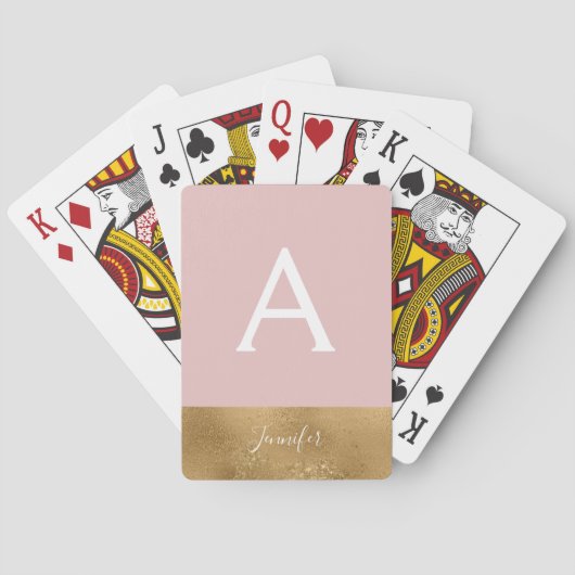 Blush Pink Gold Bling Luxe monogram Pokerkaarten (Achterkant)