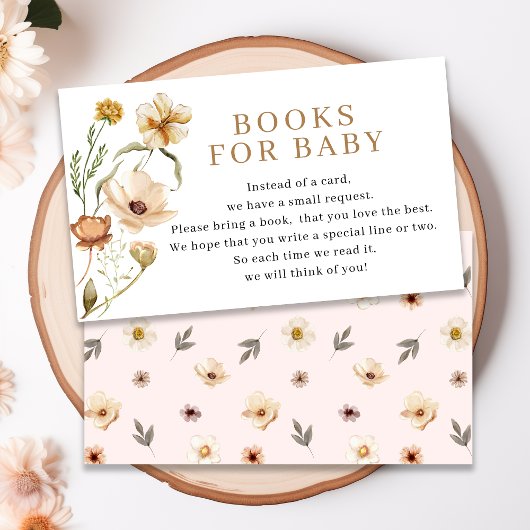 Blush Pink Gold Bloemen Boeken voor Baby shower Informatiekaartje