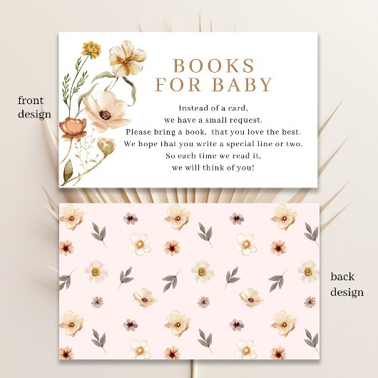 Blush Pink Gold Bloemen Boeken voor Baby shower Informatiekaartje