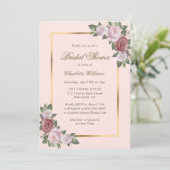 Blush Pink Gold Bloemen Bruids Douche Uitnodiginge Kaart (Staand voorkant)