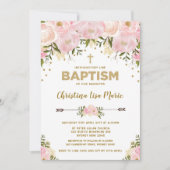 Blush Pink & Gold Bloemen Doop Uitnodiging (Voorkant)
