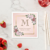 Blush Pink Gold Bloemen Monogram Huwelijk Servet (Insitu)