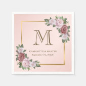 Blush Pink Gold Bloemen Monogram Huwelijk Servet (Voorkant)