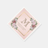 Blush Pink Gold Bloemen Monogram Huwelijk Servet (Hoek)