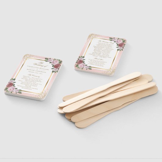 Blush Pink Gold Bloemen Trouwprogramma Handwaaier (Niet-gemonteerd)