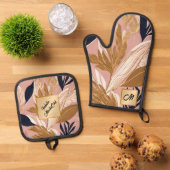 Blush Pink Gold Boho laat modern Collectie achter Ovenwant & Pannenlap Set (Top down)