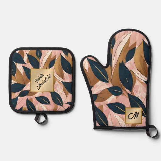 Blush Pink Gold Boho laat trendy Collectie achter Ovenwant & Pannenlap Set (Voorkant)