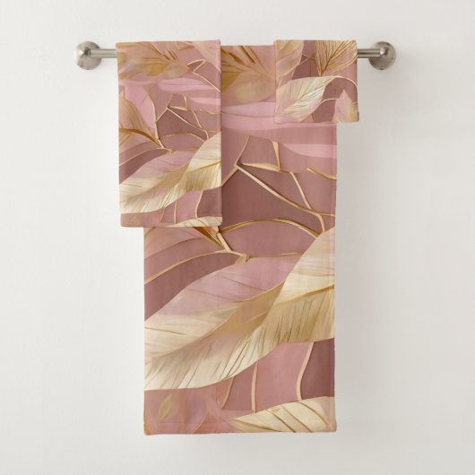 Blush Pink Gold Boho Modern Leaves Collectie Bad Handdoek (Insitu)