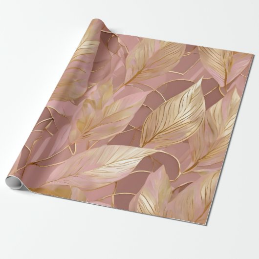 Blush Pink Gold Boho Modern Leaves Collectie Cadeaupapier (Uitgerold)